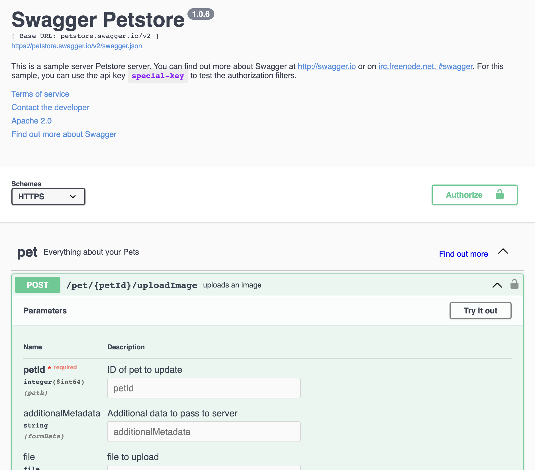 Screenshot of Swagger UI, a visual and interactive API documentation tool